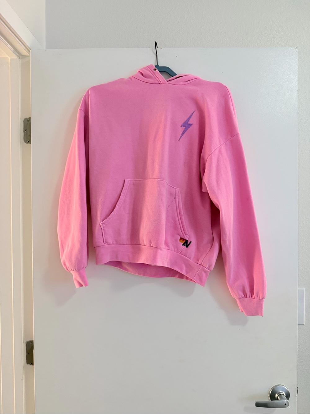 AVIATOR NATION BOLT STITCH RELAXED PULLOVER HOODIE - NEON PINK // NEON PURPLE - Picture 5 of 7